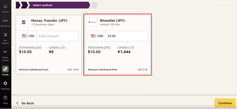 Bitwallet を使用して MT4 アカウントから資金を引き出すには